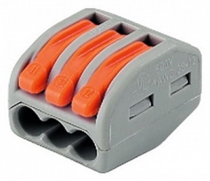 222-413   Клеммы WAGO с 3 рычагами (400Vmax 20Amax 3 х 0,08-4,0мм), серо-оранжевый пластик